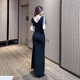 
For Zhishu's new KTV sexy nightclub long skirt bathing sauna technician temperament evening dress long bar work clothes Add B3883 black + S
