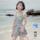佑游游泳衣女泡温泉保守遮肚显瘦女士性感连体泳装三件套12122蓝色L