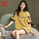 Catman (MiiOW) pajamas for women, summer pure cotton, cute Korean style student short-sleeved thin loose two-piece set Spring and autumn home clothes can be worn outside. Gold GXT6630 color M (recommended 75-95Jin [Jin equals 0.5 kg])