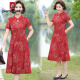 Pier Cardin Cheongsam for women mid-length summer women's clothing 2025 new middle-aged mother's short-sleeved cheongsam skirt improved retro dress 698 purple 3XL Recommended 125-136Jin [Jin equals 0.5 kg]