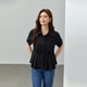 Show de fibra [Nubes de guarnición de luz] Camisa de solapa de diseño plisado de estilo Ouruo con grasa de gran tamaño Fat MM Summer Nuevo estilo 1289 Negro 5xl