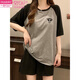 
Modal pajamas women's summer short sleeves with chest pad integrated home clothes loose large size casual new suit for outside wear 12347 full puppy with chest pad M