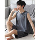 LangSha pajamas men's summer cotton silk vest sleeveless shorts loose plus large size casual style thin home clothing set NJR-LX12027 blue striped pants round neck pullover 2XL [Please contact customer service size]