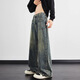 Rongxitu Herren-Waschung Jeans gerade lose lockere drapierte Weitbein 2025 Neue Frühlings- und Herbst-Herren-Schlampe 1047 Nostalgische Farbe m