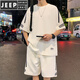 JEEP SPIRIT休闲运动套装男夏季新款宽松冰丝短袖t恤男士短裤搭配帅气一整套 FKS653白色套装 M 约90-110斤可穿