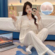 Bunte Edelstein-Juwelen Frühling und Herbst-Pyjamas mit Brustpolster für Frauen V-Ausschnitt Longärmelte Hauskleidung süßer Prinzessinstil 6535 Baumwoll Guangzhou dreizehn 6210# [Pink] 170 m