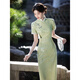 With the European (YIOU) green cheongsam temperament, the new Chinese style new summer college entrance examination dress, young and small 9716 yellow cheongsam S