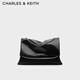 CHARLES&KEITH Large Capacity Solid Color Chain Messenger Bag Shoulder Underarm Bag Women's Bag Wedding Bag New Year's Gift CK2-20271514 Black Black Large Bag