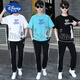 迪士尼（Disney）夏季青少年短袖t恤男孩衣服高中初中学生大童夏装帅气运动套装潮 白灰色 套装TZ9226款 165 S【60-75斤】