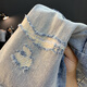 GUANGAN AEPE retro old cat whisker wash ripped denim shorts men's workwear summer loose harem pants men's five-point pants light blue CY3814 36 Recommended weight 170-185 Jin [Jin equals 0.5 kg]
