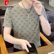 Pierre Cardin Hielo Hielo Reduce de seda de seda Camiseta de manga corta 2025 Summer NUEVA JUVENTUD tendencia simple Fit Slim Versátil Camiseta K12004 Caki XL