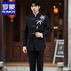 ROMON New Chinese tunic suit groom wedding suit toasting suit retro Tang suit Chinese style jacket black three-piece suit jacket + pants + white shirt L