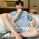 Catman (Miiow) 2025 neuer Herren-Pyjamas Sommermodal Dünne Kurzärmel-Shorts Sommer-Hausbekleidungsanzug 6198 Blauer Modal Set XL 120-140jin [Jin ist 0,5 kg]