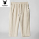 Playboy (Playboy) 2025 Lino de algodón 7 Pantalones recortados para hombres Summer suelto delgado nuevo chino con la pierna recta pantalones de lino de tamaño grande 8222 beige l 1105-120 Jin [Jin iguala 0.5 kg]
