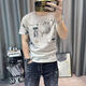 COLORFUL GEMS麻棉恤男士新款印花短袖体恤衣服半袖上衣 829灰色 M