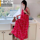 
Modal summer French suspender long skirt to ankle women's extended version of floral tall super long artificial cotton silk nightgown 8801-retro stripes One size F skirt length 12590-160Jin [Jin equals 0.5 kg]