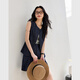 Vanciman Old Qianfeng Dunkelblau Denim Anzug für Frauen 2025 Sommer Neue ärmellose Top-Shorts Zweiteiler Set M9767 Dark Denim Blue M.