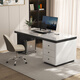 Verdanten minimalist modern style computer desk bedroom student study table new home slate desk study office writing desk black feet + off-white cabinet + snow mountain white glossy surface 140*60*75 single table with desktop row + threading hole + host position