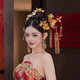 DUALMELLA bridal Chinese Xiuhe dress golden headdress flower tassel hairpin classical dragonfly new dragon and phoenix gown knot headdress set G0196