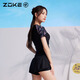 ZOKE new product new women's swimsuit split boxer short-sleeved sun protection swimming training vacation quick-drying large size conservative suit black pink flower XL