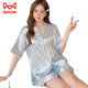Catman (Miiow) Новый летний ледяной шелк Silk Satin Satin Pajams для женских шорт Кардиган Удобный роскошная домашняя одежда с двумя частями 854# двойной короткий зеленый леопардовый принт m