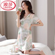 Langsha (Langsha) Eisseide Nachthemd für Frauen Sommer kurzärmeligte Mitte der Altpyjamas Dünne Sommer-Frauen-Imitation Seidenkleid weiße M9923 [kurzärmelige/brustlose Pad] M 160