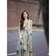 Luge Weste Kleid Retro Literary Temperament Neue chinesische Stil Frühling und Sommer langer Rock Frauenkleidung 2025 NEU NICE Design Sense Tinte Malerei Kleid L [vorgeschlagen 105-115jin [Jin gleich 0,5 kg]]