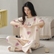 Summer women's short-sleeved pajamas set pure cotton cotton trousers home clothes spring and autumn thin styles can be worn outside in spring and autumn Y9712 M (recommended 75-95Jin [Jin equals 0.5 kg])