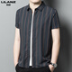 利郎2025夏季新款利郎男装短袖衬衫男士商务休闲寸衫条纹凉丝修身免烫衬衣2025 深灰2603 M 165