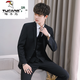 Woodpecker 18-year-old teenager high school student adult dress suit boys suit suit suit men's professional formal college 6302 black suit + shirt + trousers + collar XL