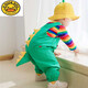 G.DUCKKIDS baby spring and autumn thin pure cotton children's dinosaur clothes spring male and female baby suit summer children's overalls rainbow top + green dinosaur overalls 36cm size 73 recommended weight 12-b