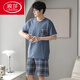 Los pantalones cortos de manga corta de verano para hombres de Langsha Pajamas para las franjas de algodón delgadas de verano se pueden usar fuera de ropa casual casual traje de ropa cómoda DGG-Z679 9347 L [recomendado 100-130Jin [Jin equivale a 0.5 kg] desgaste]