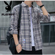 Playboy Plaid Casual Shirt Men's Men's Spring and Automne Shirt Long à manches coréen Top Retro Retro Loose Summer Veste mince K12111 M bleu + K12111 Jaune Blue XL 125-145Jin [Jin est égal à 0,5 kg]