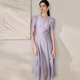 
ROEYSHOUSE ROYYSHOUSE Temperament Saffron Purple Waist Dress 2025 Summer New Fashion Puff Sleeve Large Hem Skirt 12052 Purple L