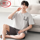 Langsha Pajamas Algodón de algodón para hombres de algodón corto 2025 Summer informal y tranquilo Estilo de ropa de verano YSX: 9712 Pantalones de seda de algodón de algodón azul oscuro L [sin píldora/Sin desvanecimiento]