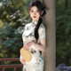 Ink-painted satin modified cheongsam for everyday girls, slim-fitting stand-up collar and temperament long national style dress JQ15 ink XL (120-130Jin Jin is equal to 0.5kg)