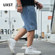 UXST大码牛仔五分裤肥佬短裤男宽松胖子加肥加大夏季薄款斤男装潮 浅蓝YZX9904 短裤 30