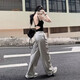 American Hot Girl Workhose für Frauen im Sommer 2025 Neue Drawess lose vielseitige Typants Zwei-Wear-Sporthosen dunkelgrau [My-688] 3xl