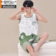 Modal gestrickte ärmelloses Pyjamas-Männer Teenager Sommer Herren reines Baumwoll-Atmungsweste Home Kleidungsstück Set Q1289 Kurkuma mehr als Kachu Herren l Junior Edition [60-70jin [Jin gleich 0,5 kg]] unter 150