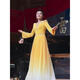 Seasonal solo performance clothing, bel canto dress, heavy beading, evening girl, dignified and elegant, long-sleeved folk song recitation host, yellow L