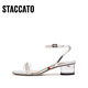 Sijiatu 2025 Sommer Märchenstil Sauerstoffschuhe Einstreifen Sandalen Dicke Ferse Frauen Sandalen EF701BL5 Clear Silber 36