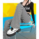 2025 rayas caídas de primavera y verano Pantalones de microflares informales sueltos Pantalones de caña alta de alta pierna anchura Pantalones largos largos Color de moda [MY-686] XL