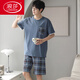 Los pantalones cortos de manga corta de verano para hombres de Langsha Pajamas para las franjas de algodón delgadas de verano se pueden usar fuera de ropa casual casual traje de ropa cómoda DGG-Z679 9347 L [recomendado 100-130Jin [Jin equivale a 0.5 kg] desgaste]