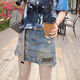 Lu yiji hellblauer Jeansrock 2025 Frühlings- und Sommer Neue personalisierte gedruckte Taille Slimming A-Line Denim Rock Trendy W9926# Blue S 80-95jin [Jin ist gleich 0,5 kg]