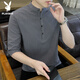Playboy (Playboy) 7-Viertel-Ärmel T-Shirt Herren Sommer Nationaler Trend Retro Strip Strip STRIGED HALLAR halbärmelte Top Lose Casual Henry Kragen Short Sleeve 7899 Military Green 3xl (ca. 150-165 Jin [Jin gleich 0,5 kg] wearable)