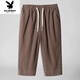 Playboy (Playboy) 2025 Lino de algodón 7 Pantalones recortados para hombres Summer suelto delgado nuevo chino con la pierna recta pantalones de lino de tamaño grande 8222 beige l 1105-120 Jin [Jin iguala 0.5 kg]