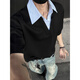 Poum T-shirt à manches courtes pour hommes NOUVEAU COF MIME COOL-ZIPPE FAUX COLS POLO STRIFIÉS DE TWO-PIE