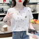 Pierre Cardin reines Baumwolldruck-T-Shirt für Frauen kurzärmeliger Sommer 2025 Neues lous Druckdesign Vielseitig T-Shirt Top Trend 1396 Weiß + 2503 Große Buchstaben M geeignet -109jin [Jin entspricht 0,5 kg]