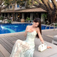 
S.SOFEA French Mint Green Sling Dress New Summer Waist Long Dress Green *753 M