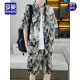 Romon (Romon) Camisa hermosa, traje de seda de hielo de verano masculino, camisa floral de alta gama, mangas cortas, pantalones cortos, set de dos piezas de playa 679 Traje blanco M 110Jin [Jin iguala 0.5 kg]